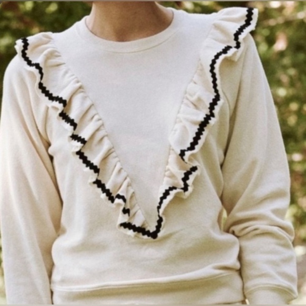 NWT THE GREAT The Shrunken Ruffle Sweatshirt in Washed White - Picture 11 of 16